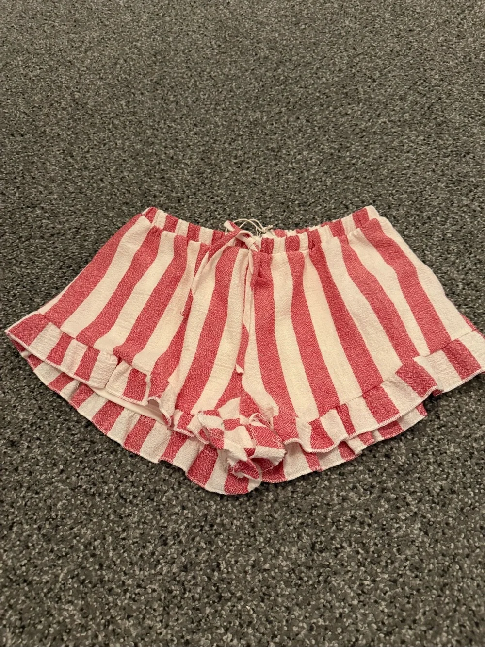 Altar'd State Red and Cream Striped Ruffle Shorts